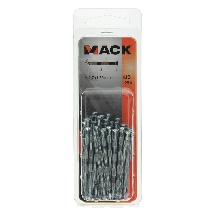 Load image into Gallery viewer, Mack 1017940 - stalen ribnagel vk st.gehard + verz 50st 2,7 x 50 mm | 10 stuks