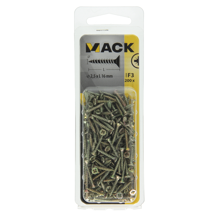 Load image into Gallery viewer, Mack 1017957 - spaanplaatschroef vz kop geelverz.200st 2,5 x 16 mm | 10 stuks