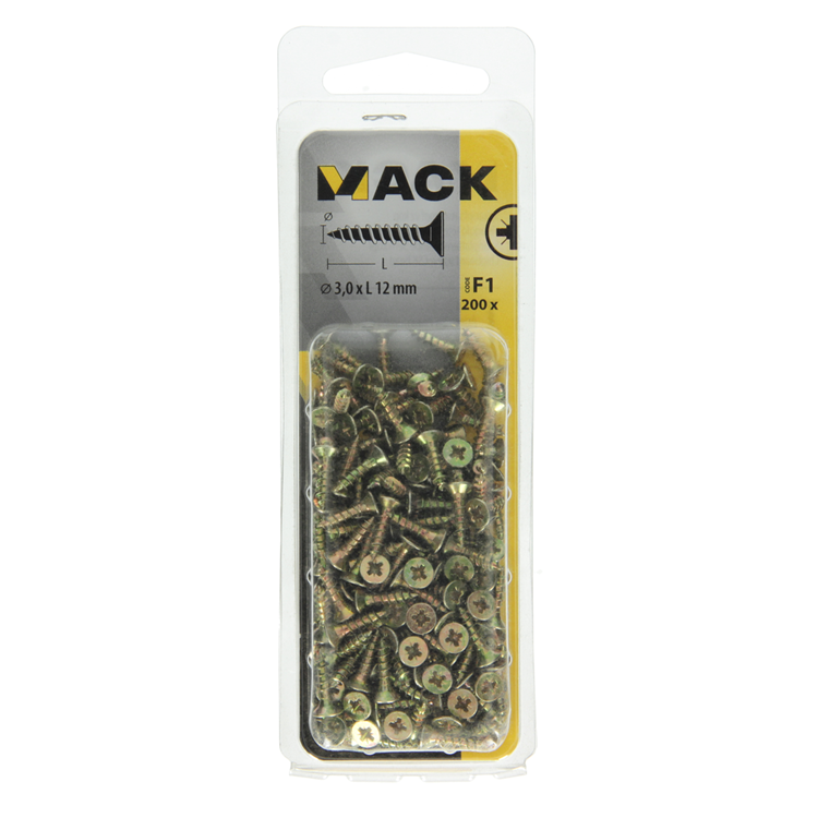 Load image into Gallery viewer, Mack 1017958 - spaanplaatschroef vz kop geelverz 200st 3,0 x 12 mm | 10 stuks