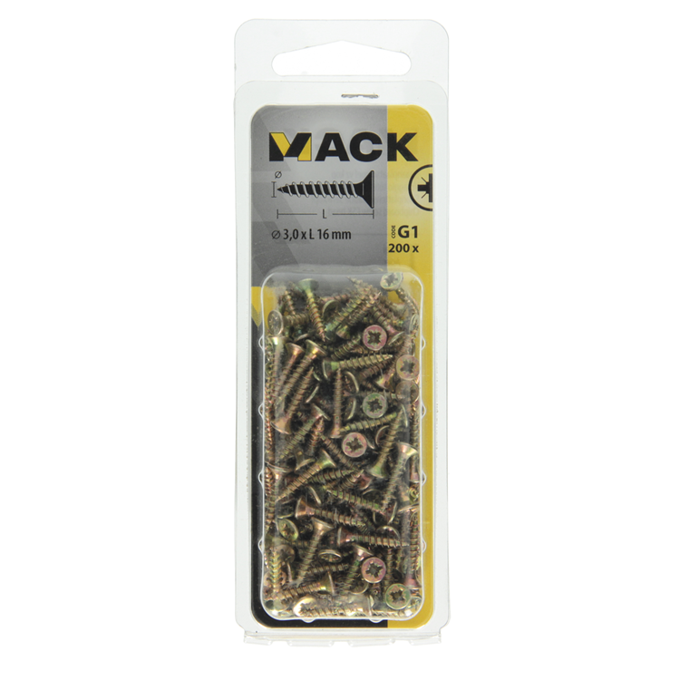 Load image into Gallery viewer, Mack 1017959 - spaanplaatschroef vz kop geelverz 200st 3,0 x 16 mm | 5 stuks