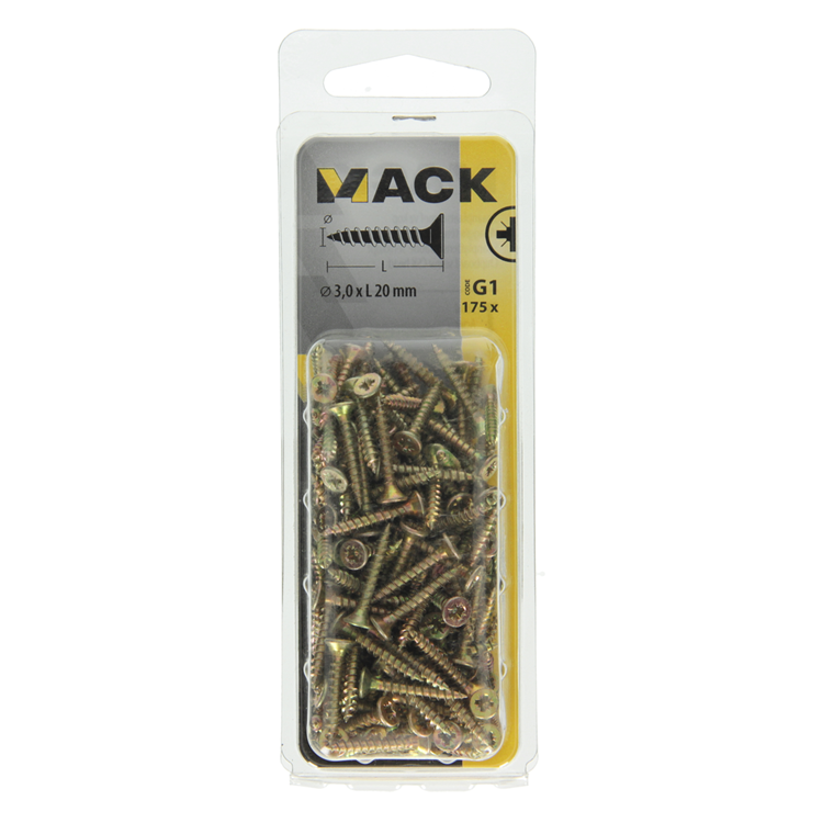 Load image into Gallery viewer, Mack 1017960 - spaanplaatschroef vz kop geelverz 175st 3,0 x 20 mm | 5 stuks