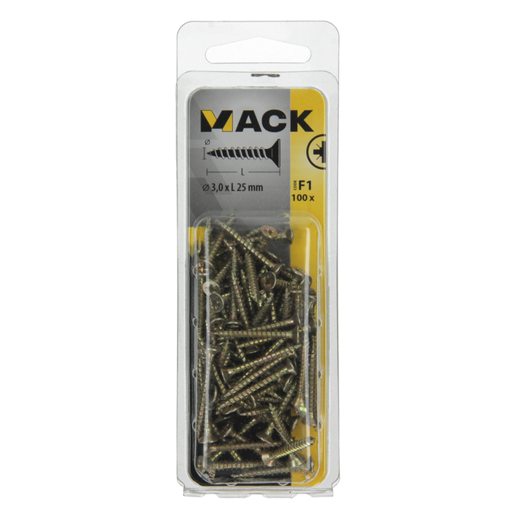 Load image into Gallery viewer, Mack 1017961 - spaanplaatschroef vz kop geelverz 100st 3,0 x 25 mm | 5 stuks