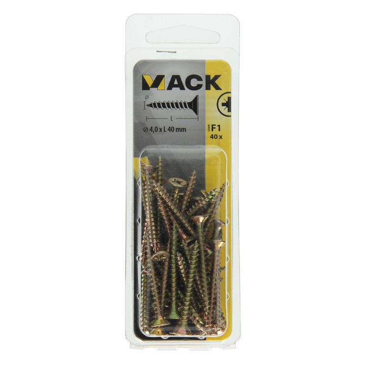 Afbeelding laden in galerijviewer, Mack 1017973 - spaanplaatschroef vz kop geelverz. 40st 4,0 x 40 mm | 5 stuks