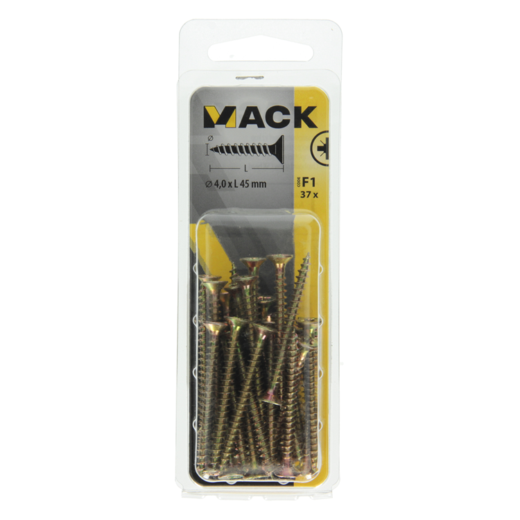 Load image into Gallery viewer, Mack 1017974 - spaanplaatschroef vz kop geelverz. 37st 4,0 x 45 mm | 5 stuks