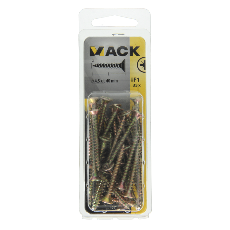 Load image into Gallery viewer, Mack 1017980 - spaanplaatschroef vz kop geelverz. 35st 4,5 x 40 mm | 5 stuks