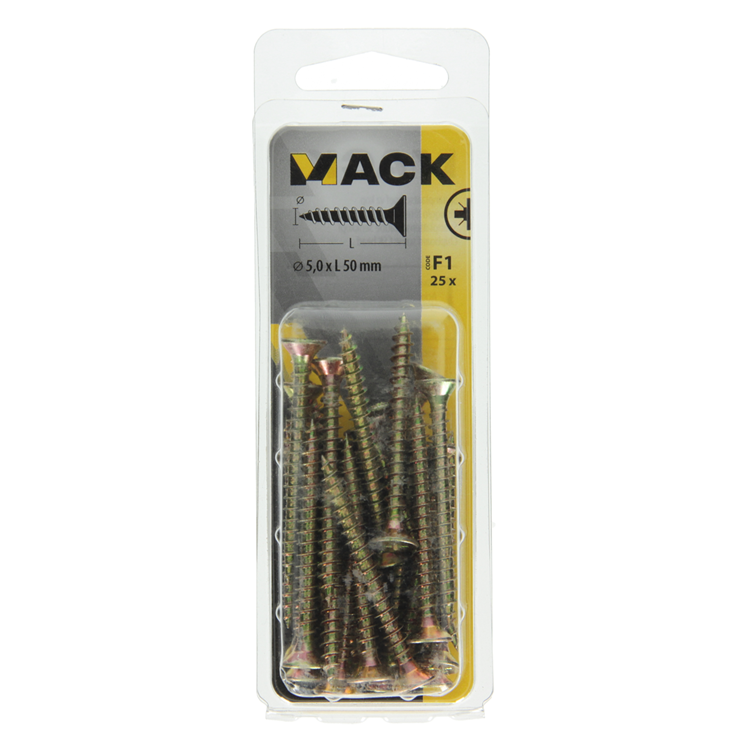 Load image into Gallery viewer, Mack 1017988 - spaanplaatschroef vz kop geelverz. 25st 5,0 x 50 mm | 5 stuks