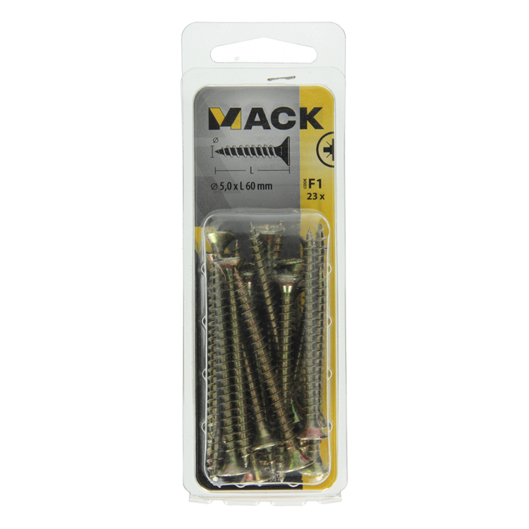 Load image into Gallery viewer, Mack 1017989 - spaanplaatschroef vz kop geelverz. 23st 5,0 x 60 mm | 5 stuks