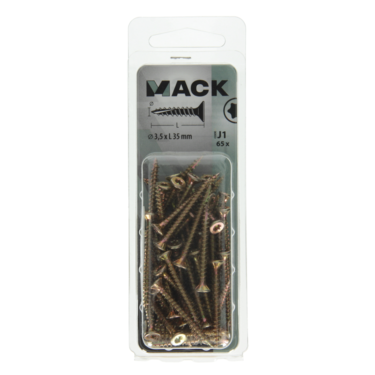 Load image into Gallery viewer, Mack 1018006 - spaanplschr.vzkop-zelfb. geelverz. 65 st 3,5 x 35 mm | 5 stuks