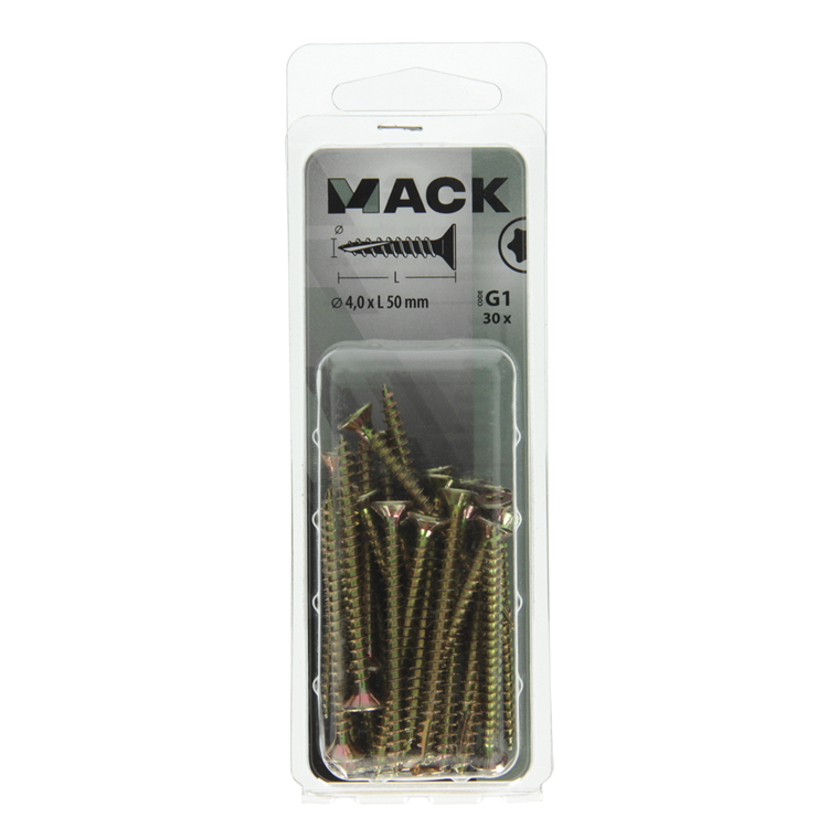 Load image into Gallery viewer, Mack 1018013 - spaanplschr.vzkop-zelfb. geelverz. 30 st 4,0 x 50 mm | 5 stuks