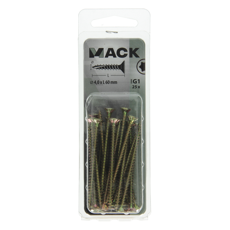 Load image into Gallery viewer, Mack 1018014 - spaanplschr.vzkop-zelfb. geelverz. 25 st 4,0 x 60 mm | 5 stuks