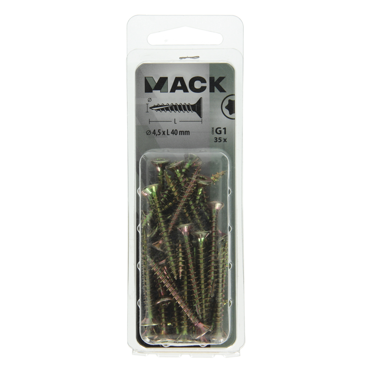 Load image into Gallery viewer, Mack 1018016 - spaanplschr.vzkop-zelfb. geelverz. 35 st 4,5 x 40 mm | 5 stuks