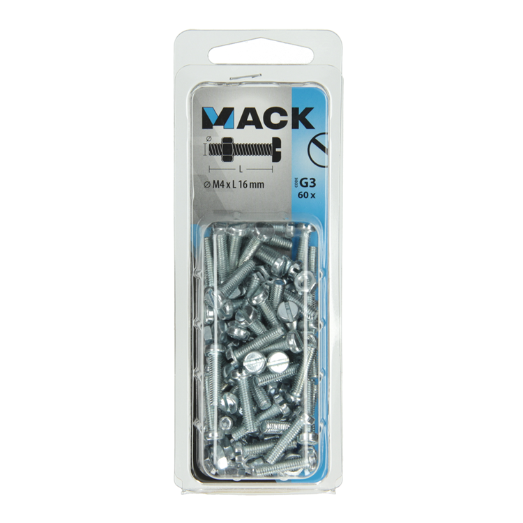 Load image into Gallery viewer, Mack 1018090 - metaalschroef cyl. kop + moer verz. 60 st m4 x 16 mm | 5 stuks