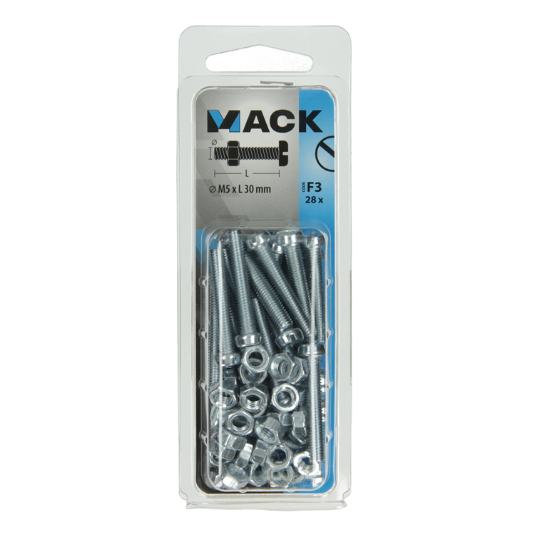 Load image into Gallery viewer, Mack 1018095 - metaalschroef cyl. kop + moer verz. 28 st m5 x 30 mm | 5 stuks