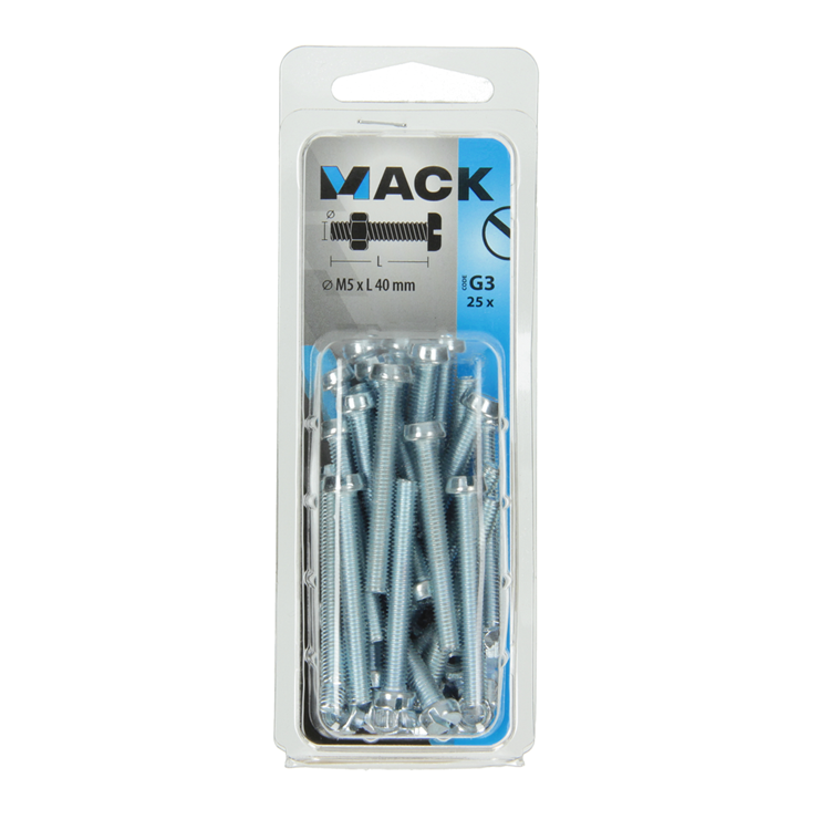 Load image into Gallery viewer, Mack 1018096 - metaalschroef cyl. kop + moer verz .25 st m5 x 40 mm | 5 stuks