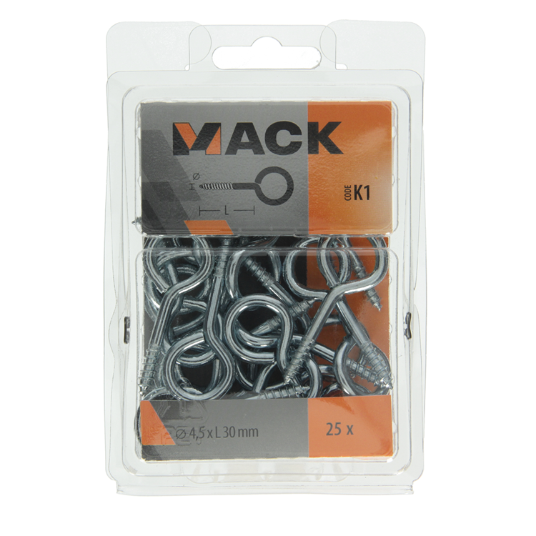 Afbeelding laden in galerijviewer, Mack 1018137 - schroefoog staal verzinkt 25st 4,5 x 30 mm | 5 stuks