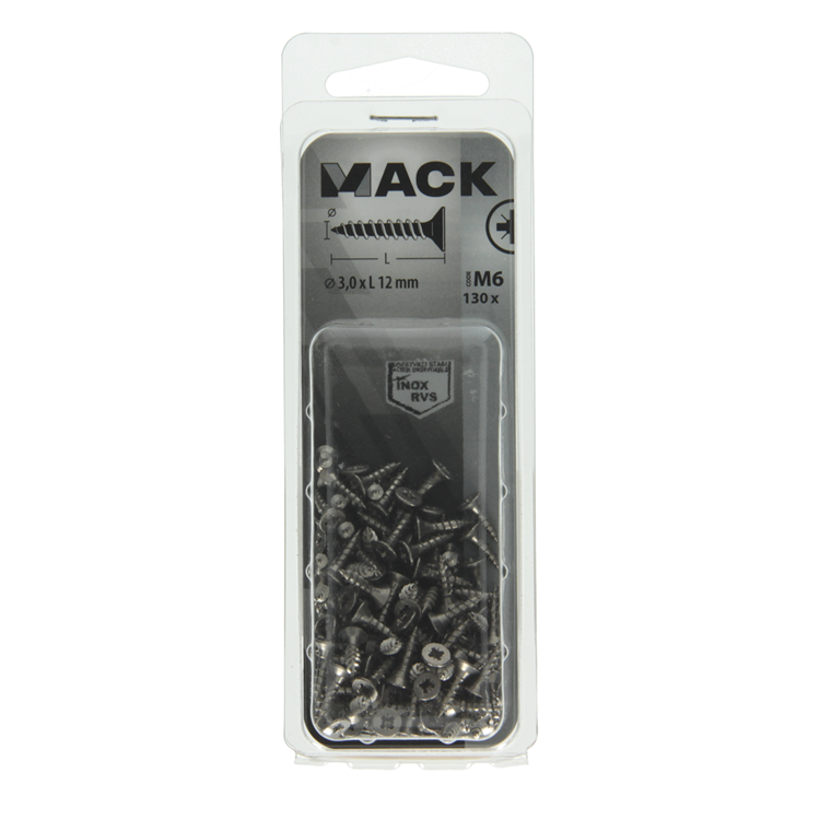 Load image into Gallery viewer, Mack 1019979 - spaanplaatschroef vz kop rvs 130 st 3,0 x 12 mm | 5 stuks