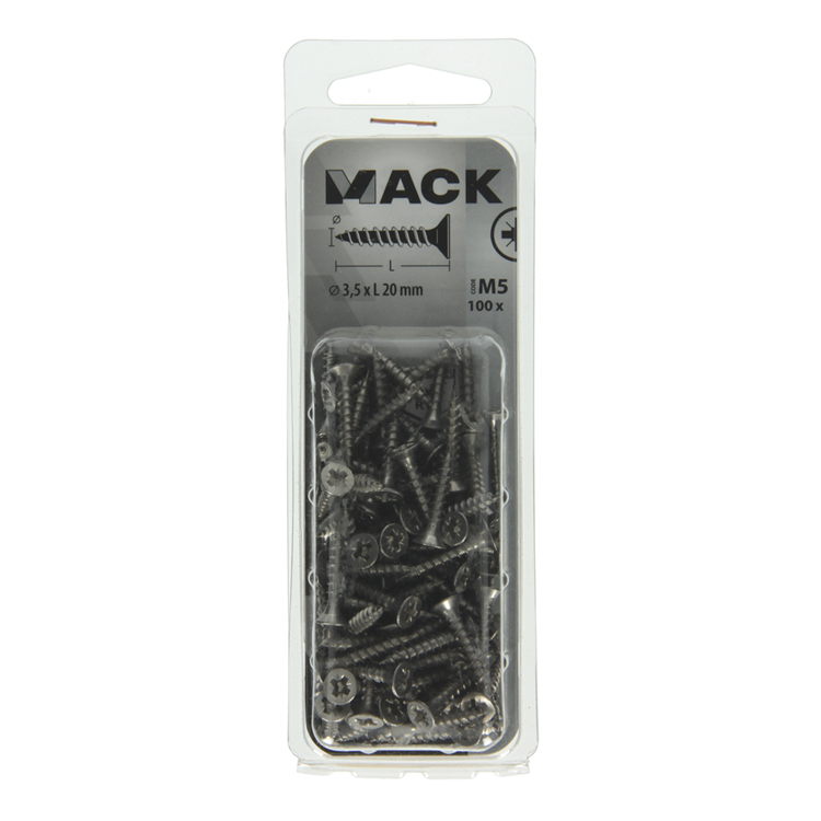 Load image into Gallery viewer, Mack 1019982 - spaanplaatschroef vz kop rvs 100 st 3,5 x 20 mm | 5 stuks