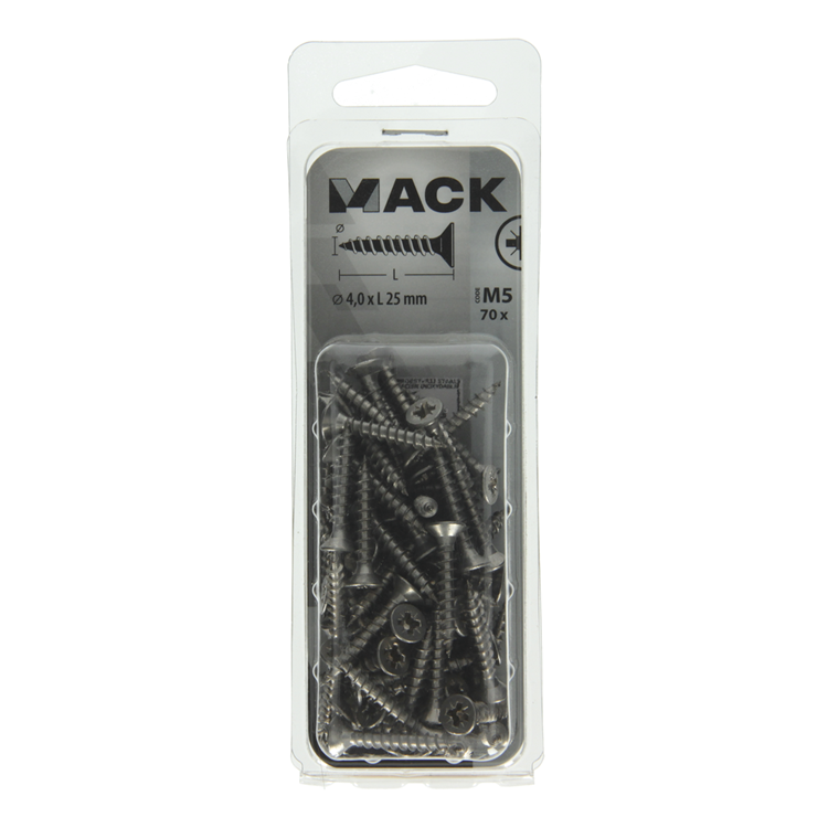 Load image into Gallery viewer, Mack 1019987 - spaanplaatschroef vz kop rvs 70 st 4,0 x 25 mm | 5 stuks