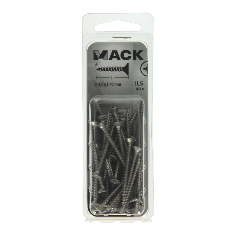 Load image into Gallery viewer, Mack 1019990 - spaanplaatschroef vz kop rvs 40 st 4,0 x 40 mm | 5 stuks
