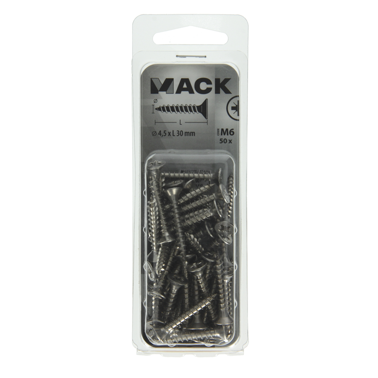 Afbeelding laden in galerijviewer, Mack 1019994 - spaanplaatschroef vz kop rvs 50 st 4,5 x 30 mm | 5 stuks