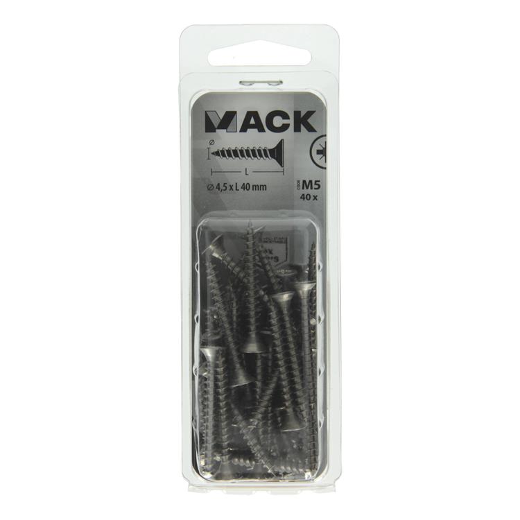 Load image into Gallery viewer, Mack 1019995 - spaanplaatschroef vz kop rvs 40 st 4,5 x 40 mm | 5 stuks