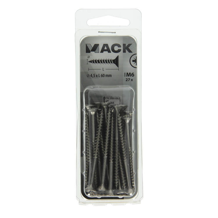 Load image into Gallery viewer, Mack 1019997 - spaanplaatschroef vz kop rvs 27 st 4,5 x 60 mm | 5 stuks