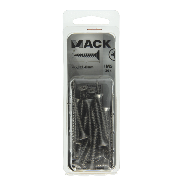 Load image into Gallery viewer, Mack 1019998 - spaanplaatschroef vz kop rvs 30 st 5,0 x 40 mm | 5 stuks