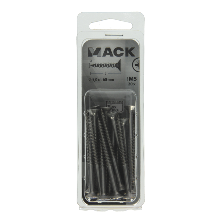Load image into Gallery viewer, Mack 1020000 - spaanplaatschroef vz kop rvs 20 st 5,0 x 60 mm | 5 stuks