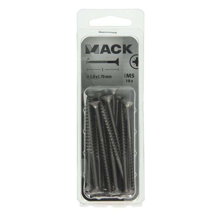 Load image into Gallery viewer, Mack 1020001 - spaanplaatschroef vz kop rvs 18 st 5,0 x 70 mm | 5 stuks
