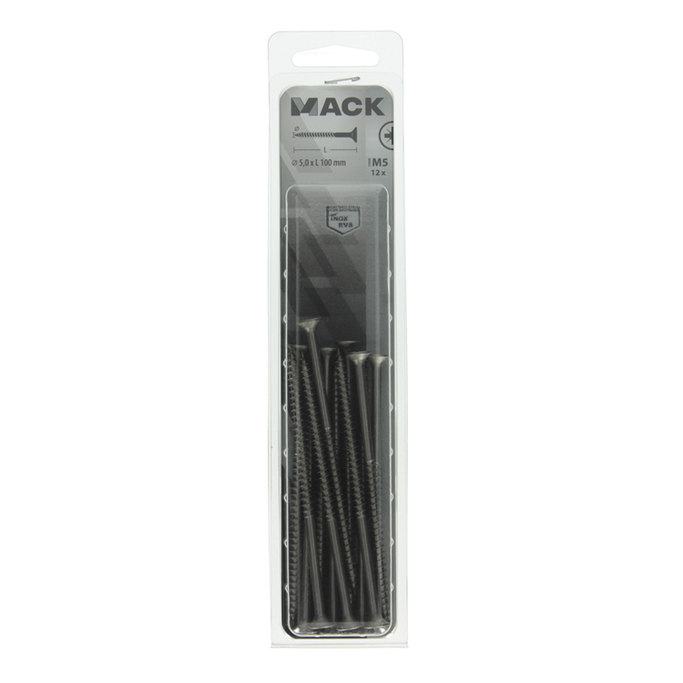 Load image into Gallery viewer, Mack 1020003 - spaanplaatschroef vz kop rvs 12 st 5,0 x100 mm | 5 stuks