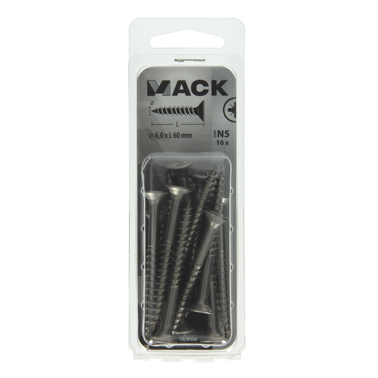 Load image into Gallery viewer, Mack 1020004 - spaanplaatschroef vz kop rvs 16 st 6,0 x 60 mm | 5 stuks