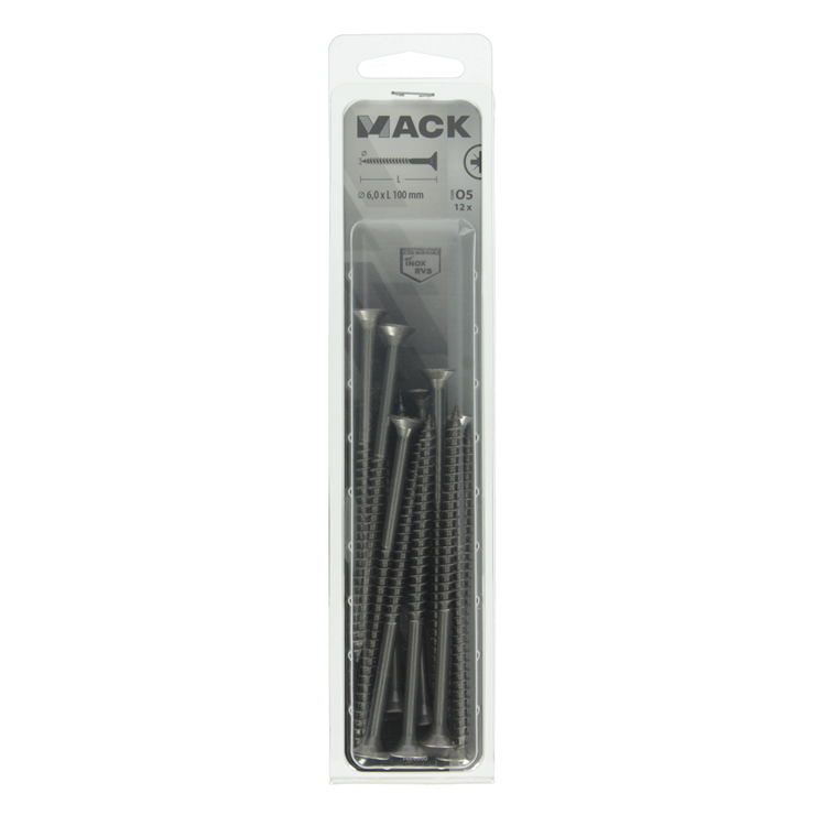 Load image into Gallery viewer, Mack 1020006 - spaanplaatschroef vz kop rvs 12 st 6,0 x 100mm | 5 stuks