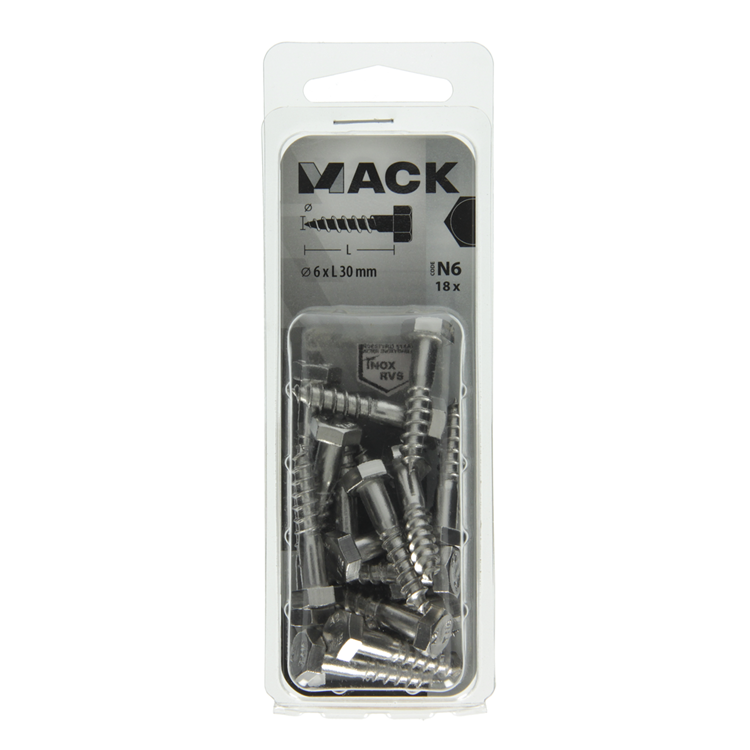 Load image into Gallery viewer, Mack 1020007 - houtdraadbout roestvrijstaal 18 st 6 x 30 mm | 5 stuks