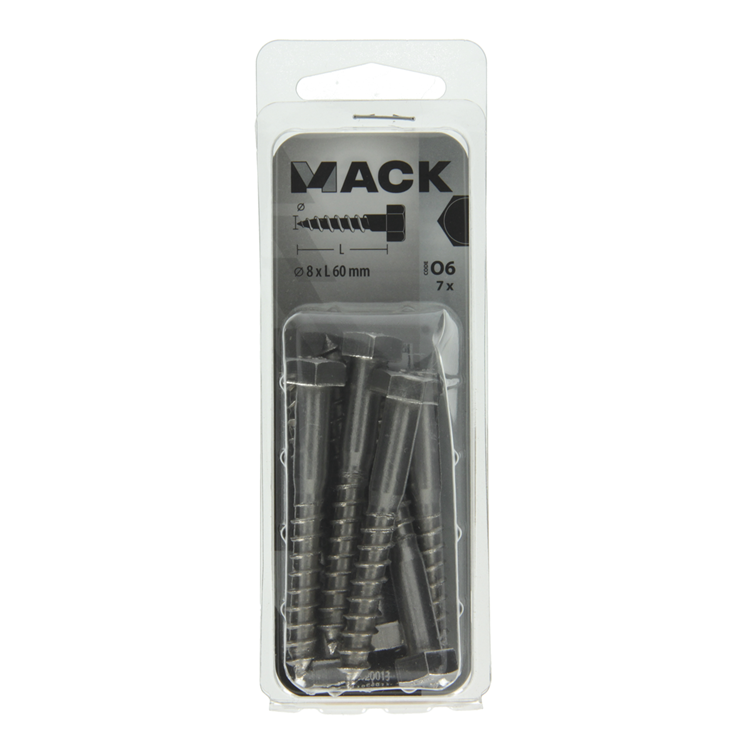 Load image into Gallery viewer, Mack 1020013 - houtdraadbout roestvrijstaal 7 st 8 x 60 mm | 5 stuks