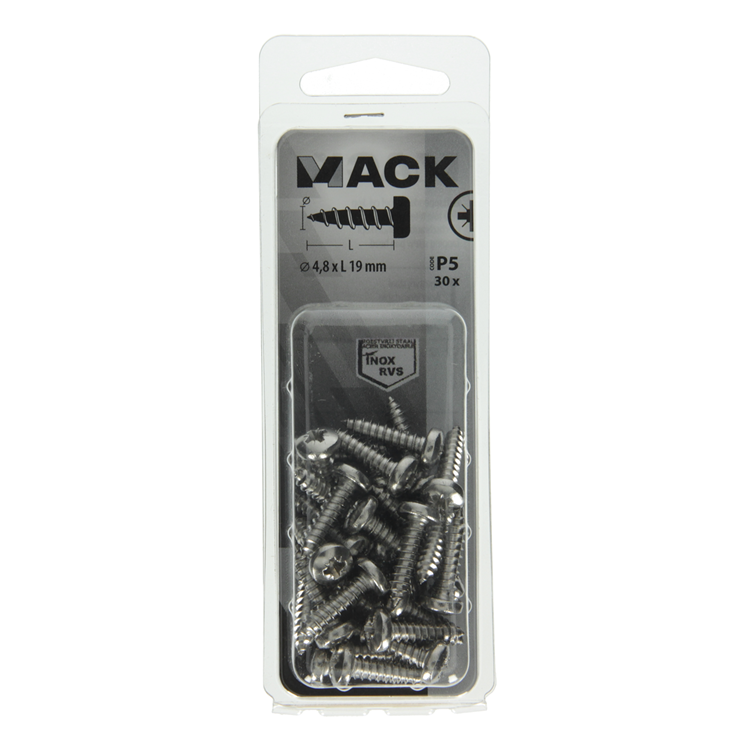Load image into Gallery viewer, Mack 1020019 - zelftappende schroef cyl.kop a2 30 st 4,8 x 19 mm | 5 stuks