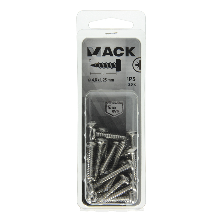 Load image into Gallery viewer, Mack 1020020 - zelftappende schroef cyl.kop a2 25 st 4,8 x 25 mm | 5 stuks