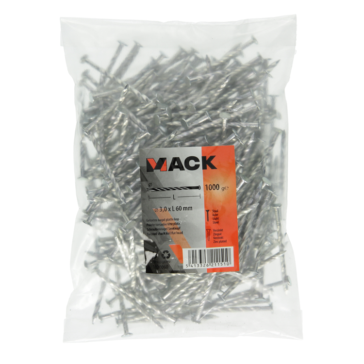 Afbeelding laden in galerijviewer, Mack 1020060 - getorste nagel platte kop vz 1000 gr 3,0 x 60 mm | 10 stuks