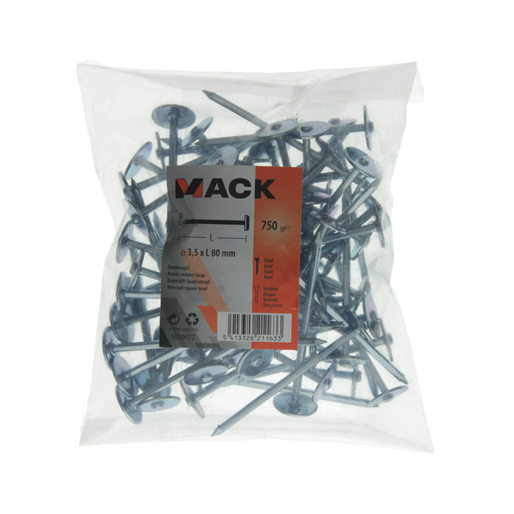Load image into Gallery viewer, Mack 1020072 - bouwplaatnagel verzinkt 750gr 3,5 x 80 mm | 5 stuks