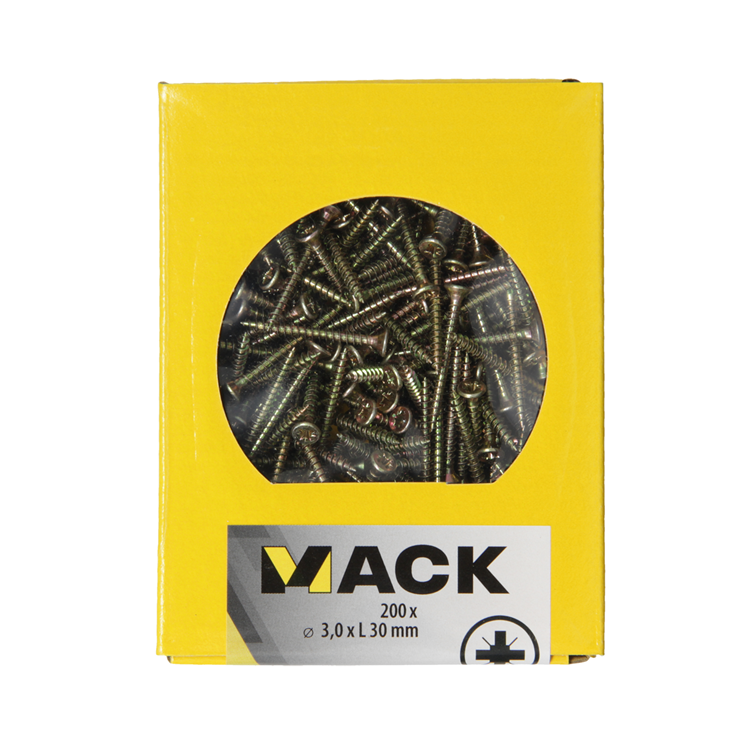 Load image into Gallery viewer, Mack 1020080 - spaanplaatschroef vz kop geel vz 200 st 3,0 x 30 mm | 5 stuks