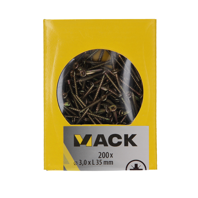 Load image into Gallery viewer, Mack 1020081 - spaanplaatschroef vz kop geel vz 200 st 3,0 x 35 mm | 5 stuks