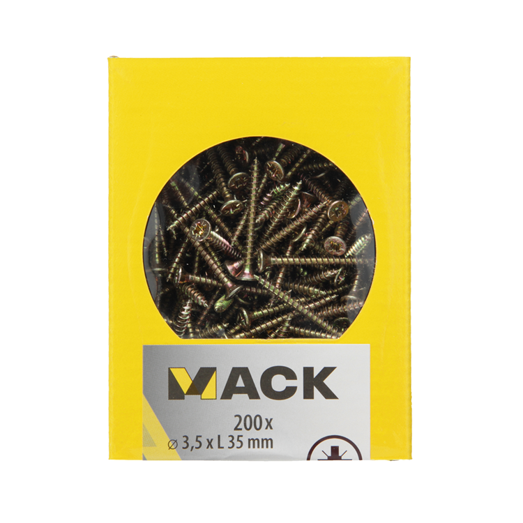 Load image into Gallery viewer, Mack 1020085 - spaanplaatschroef vz kop geel vz 200 st 3,5 x 35 mm | 5 stuks