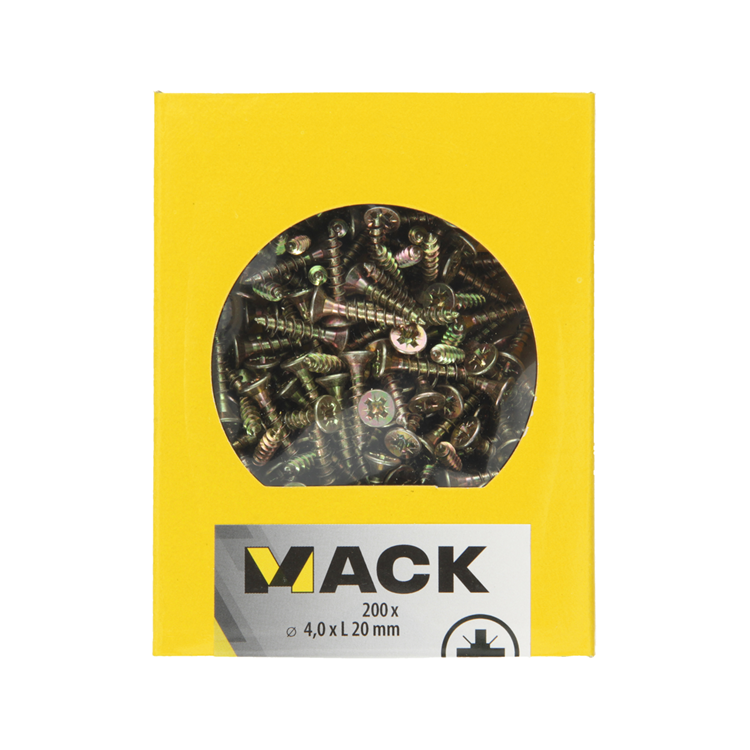 Load image into Gallery viewer, Mack 1020090 - spaanplaatschroef vz kop geel vz 200 st 4,0 x 20 mm | 5 stuks