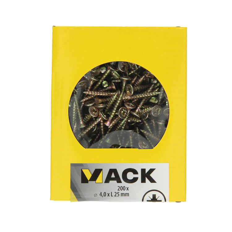 Load image into Gallery viewer, Mack 1020091 - spaanplaatschroef vz kop geel vz 200 st 4,0 x 25 mm | 5 stuks