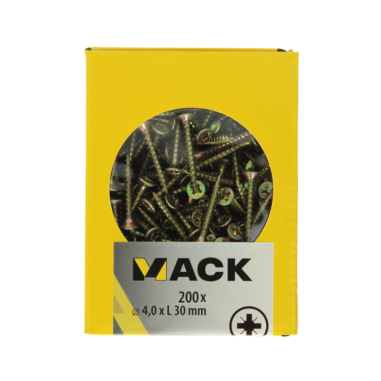 Load image into Gallery viewer, Mack 1020092 - spaanplaatschroef vz kop geel vz 200 st 4,0 x 30 mm | 5 stuks