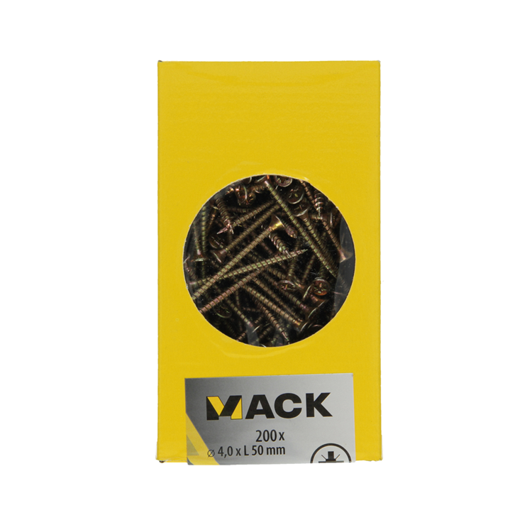 Load image into Gallery viewer, Mack 1020096 - spaanplaatschroef vz kop geelvz 200 st 4,0 x 50 mm | 3 stuks
