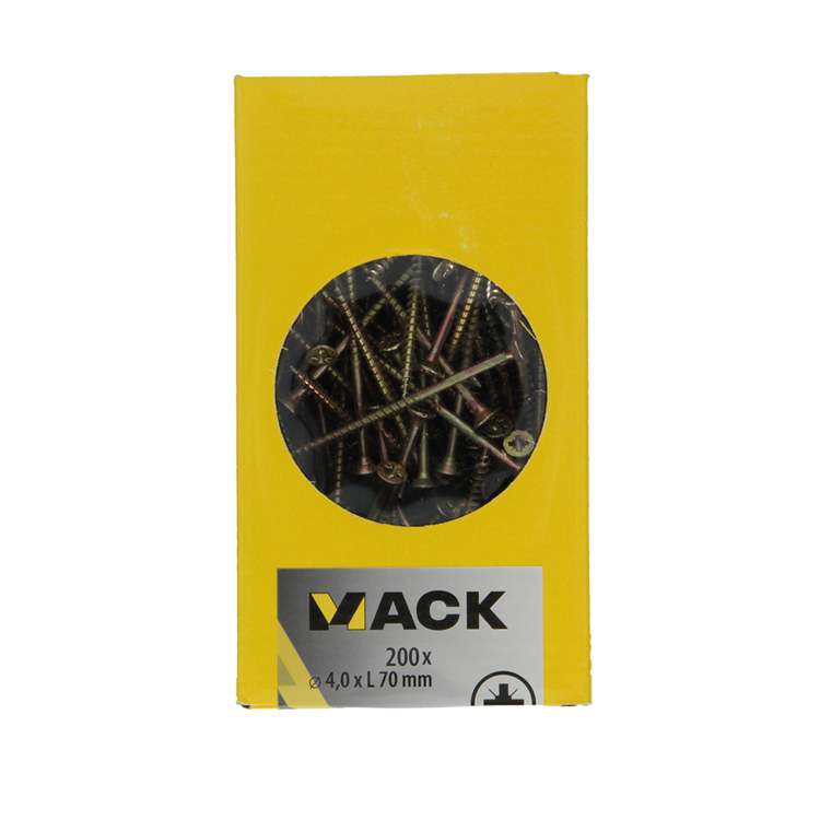 Load image into Gallery viewer, Mack 1020098 - spaanplaatschroef vz kop geel vz 200 st 4,0 x 70 mm | 2 stuks