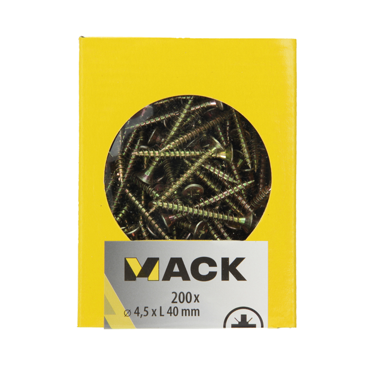Load image into Gallery viewer, Mack 1020104 - spaanplaatschroef vz kop geel vz 200 st 4,5 x 40 mm | 5 stuks