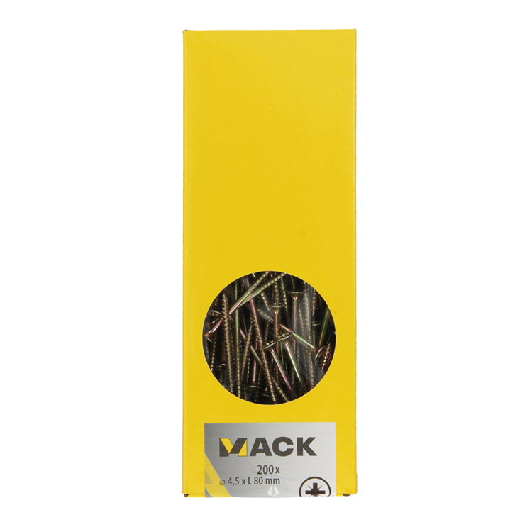 Load image into Gallery viewer, Mack 1020108 - spaanplaatschroef vz kop geel vz 200 st 4,5 x 80 mm | 1 stuks
