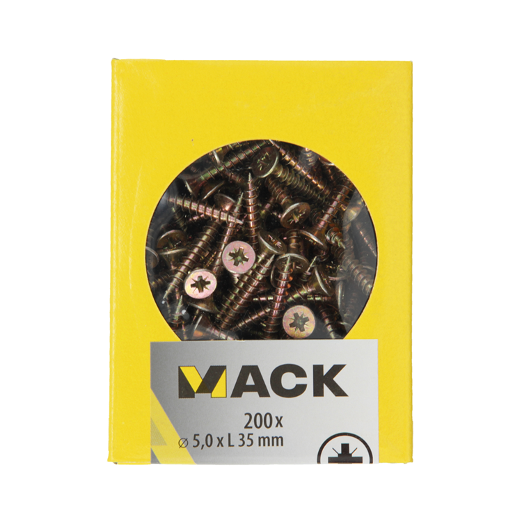 Load image into Gallery viewer, Mack 1020112 - spaanplaatschroef vz kop geel vz 200 st 5,0 x 35 mm | 5 stuks