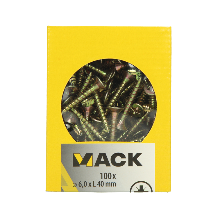 Load image into Gallery viewer, Mack 1020121 - spaanplaatschroef vz kop geel vz 100 st 6,0 x 40 mm | 5 stuks